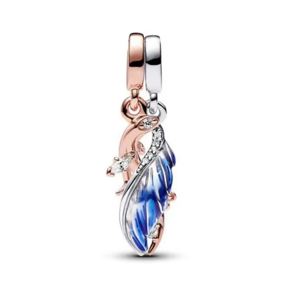 Pandora Intertwinded Rose Gold Sterling Silver Feather & Antler Bracelet Charms